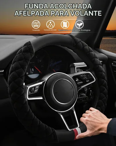Vista 2 de Cxtiy Funda Universal para Volante de Automóvil Mullida de Felpa de Invierno para Volante (A-Negro)