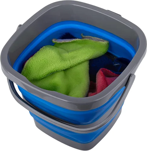 Vista 6 de Paquete de 2 cubos de plástico plegables con 1.32 galones (5L) cada uno, tina rectangular plegable para limpieza del hogar, recipiente de agua al