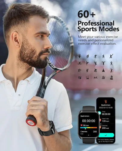 Vista 3 de Reloj inteligente (respuesta/hacer llamadas) para hombres y mujeres, reloj inteligente de 2.02 pulgadas con oxígeno en sangre, presión arterial
