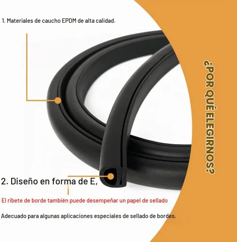 Vista 3 de Tira de sello de goma de espuma en forma de E, junta de goma EPDM para automóvil, barco, puerta de garaje, junta de repuesto de puerta