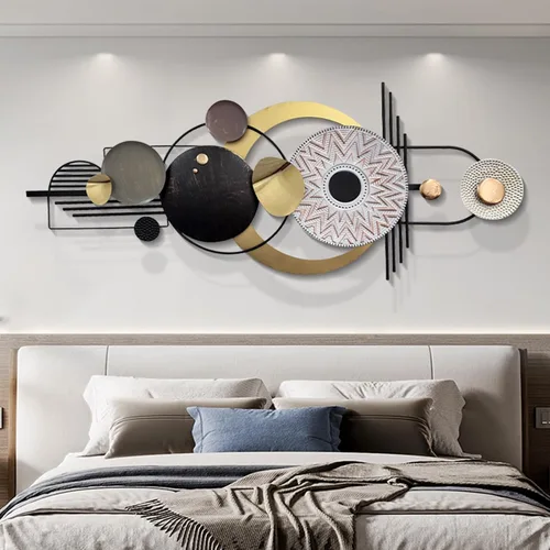 Vista 3 de ERMOFAV Decoración de Pared, Arte de Pared Geométrico Circular de Metal Moderno y Creativo, 59x24 Pulgadas Grandes Esculturas de Pared de Metal