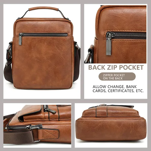 Vista 4 de MNODWLOF Bolso bandolera pequeño de cuero para hombre, bolso cruzado para trabajo, negocios, viajes, al aire libre, senderismo, correa ajustable