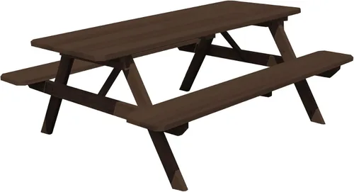 Vista 9 de Furniture Barn USA Mesa de picnic de cedro de 4 pies con bancos adjuntos, tinte de cedro mancha de cedro
