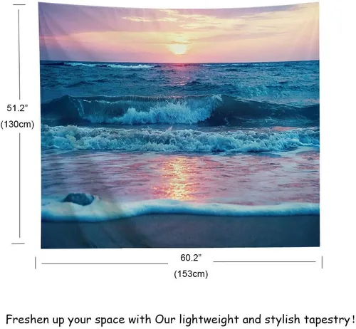 Vista 8 de IcosaMro Tapiz oceánico para colgar en la pared, mar, playa, ola, sol, nube, paisaje, naturaleza, arte de pared [dobladillos dobles] decoración