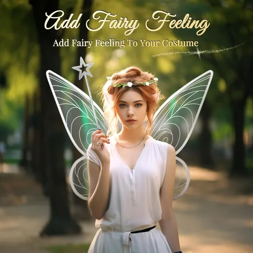 Vista 5 de 23x31 Inch Adult Fairy Wings for Women, Large Angel Wings,Fairy Costume for Women Girls Halloween Dress Up Party Favor