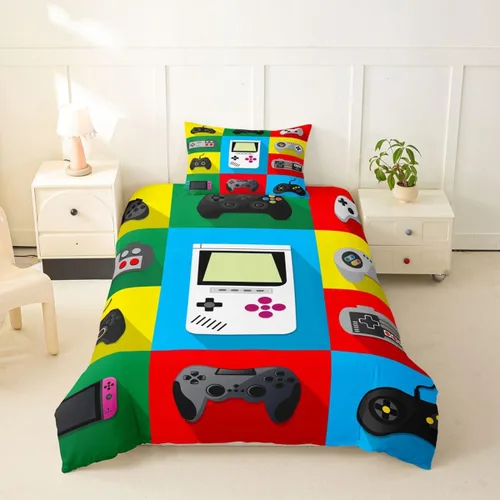 Vista 14 de Erosebridal - Ropa de cama para adolescentes y niños, estampado de control de videojuegos, funda de edredón tamaño individual, 2 piezas con 1 funda