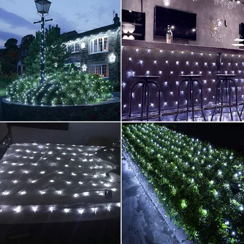 Vista 4 de LYHOPE 12 x 1,5 m 360 luces LED en red de Navidad, 8 modos de iluminación de bajo voltaje, luces decorativas de Navidad en malla para árboles
