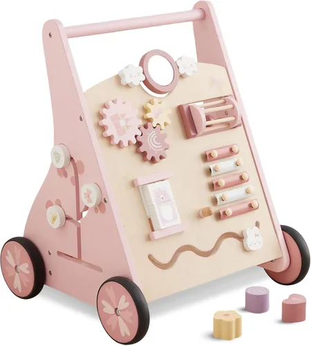 Vista 11 de Beright Caminante de madera para bebés con ruedas Montessori Walker, centro de múltiples actividades, desarrolla habilidades motoras y estimula