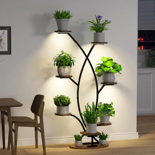 Vista 6 de Soporte para plantas de interior con luz de crecimiento, estante esquinero de 8 niveles para plantas de interior, estante de plantas de 57 pulgadas