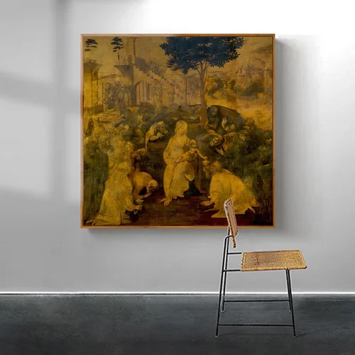 Vista 5 de Yomcut Póster de Leonardo da Vinci – Impresión de la adoración de los magos – Impresión vintage en lienzo – Póster de artista famoso