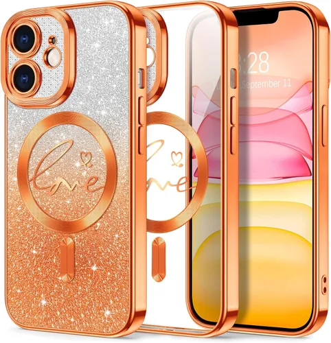 Vista 80 de Hython Funda para iPhone Air con purpurina, compatible con MagSafe Love Heart fundas magnéticas transparentes para teléfono para mujeres y niñas