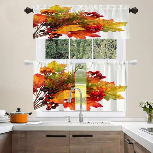 Vista 58 de Shrahala Orange Autumn Autumn Blackout Curtain Tiers, Fall Kitchen Valance Light Blocking Tier Drapes with Rod Pocket, 2 Pack 26 X 24 in