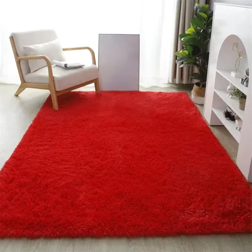 Vista 17 de GIBZ Alfombra rectangular de pelo largo de piel para interiores, antideslizante, suave, para dormitorio, sala de estar, lavable, color azul, 2