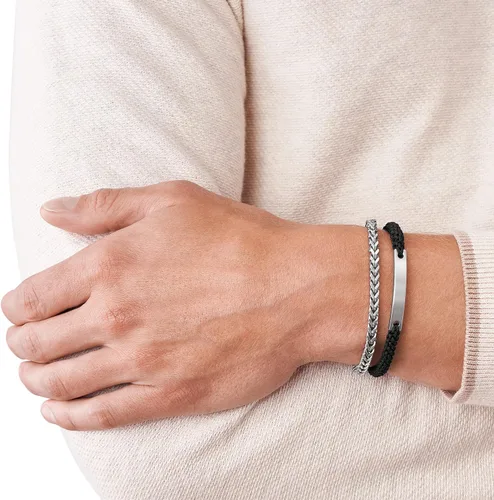 Vista 4 de Fossil - Pulsera de identificación de acero inoxidable chapado para hombre, de regalo personalizada, grabable