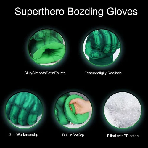 Vista 4 de andylu Guantes de manos de superhéroe, peluche suave de héroe de boxeo para niños, accesorios de disfraz de superhéroe de felpa para manos