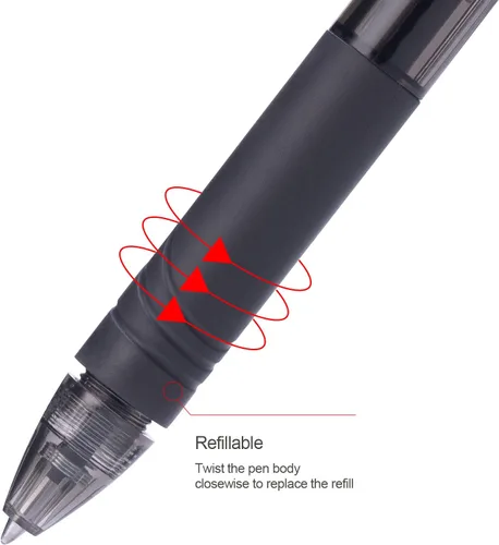 Vista 8 de ParKoo Bolígrafos de gel retráctiles borrables de 0.028 in, 12 bolígrafos negros de punta fina, hacen desaparecer los errores, escritura suave