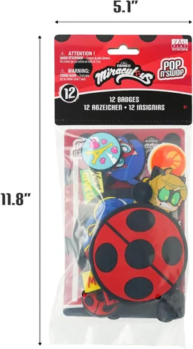 Vista 7 de Miraculous Ladybug - Pop n' Swop 12 insignias surtidas de mariquita y gato negro, insignias regulares y XXL, compatible con monederos Pop n' Swop