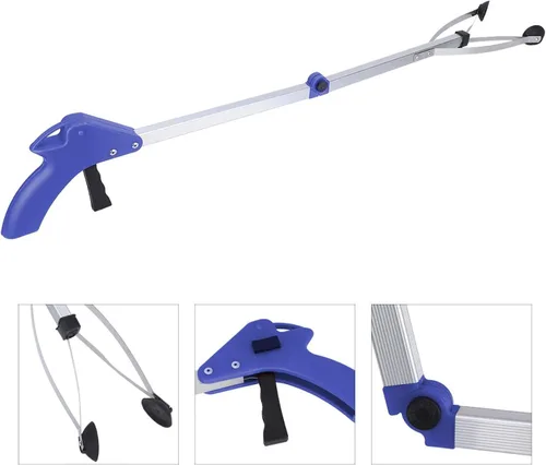 Vista 8 de Reacher - Herramienta de agarre de 17 pulgadas, plegable, ligera, extra larga, práctica, para ancianos, color azul