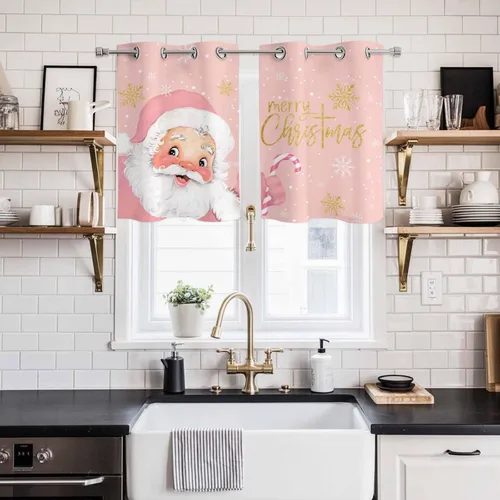 Vista 85 de Libaoge Cortinas de Navidad para cocina, dormitorio, juego de 2 paneles, diseño de muñeco de nieve de Navidad, cortinas de invierno con copos