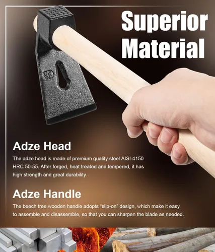 Vista 5 de Juego de herramientas para tallar madera para carpintería Adze, incluye adze recto, curva grande Adze y curva pequeña Adze (3PCS)