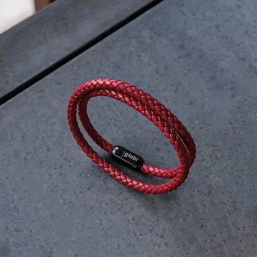 Vista 4 de Pulsera de cuero trenzada con cierre magnético de acero inoxidable para hombre, pulsera de cuero auténtico con cierre magnético