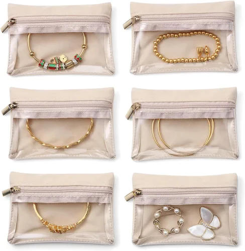 Vista 4 de Vlando Organizador pequeño de joyería de viaje, 6 pequeñas bolsas de mano con cremallera para joyas, collares, anillos, aretes, collares