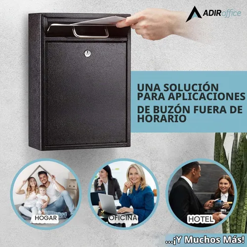 Vista 8 de AdirOffice contenedor con traba - Buzón de correo montado en pared., negro, 631-04-BLK