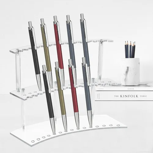 Vista 4 de Soporte organizador acrílico de 30 ranuras para bolígrafos y brochas de maquillaje, soporte de exhibición desmontable de 2 niveles para bolígrafos