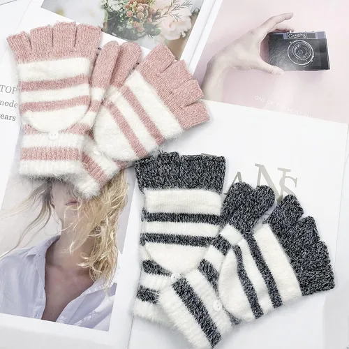 Vista 90 de Beurlike Guantes de invierno para mujer, de lana cálida, a prueba de viento, convertibles, sin dedos