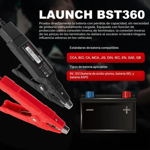 Vista 4 de LAUNCH Probador de batería de coche BST360 Bluetooth - 6V/12V probador