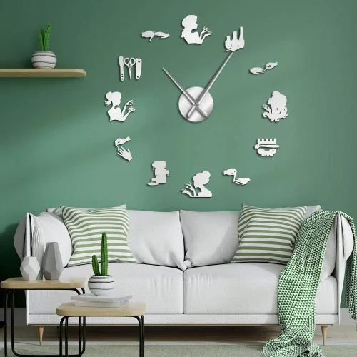 Vista 10 de The Geeky Days Reloj de pared ajustable DIY, negro, analógico, funciona con pilas, movimiento de cuarzo, silencioso, tamaño grande, diseño sin marco