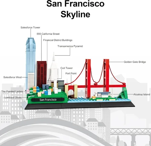 Vista 4 de Apostrophe Games Juego de bloques de construcción de San Francisco Skyline (459 piezas) con puente Golden Gate y más - Modelo de arquitectura
