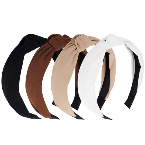 Vista 8 de YISSION Paquete de 4 diademas anudadas para mujer, diademas de tela de torsión ancha, color sólido, antideslizantes, accesorios para el cabello