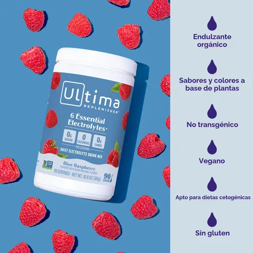 Vista 5 de Ultima Replenisher Mezcla diaria de electrolitos en polvo, sin azúcar, frambuesa azul, 90 porciones, polvo de hidratación con 6 electrolitos