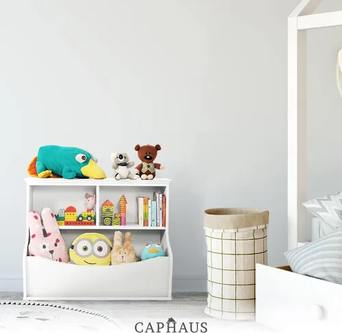 Vista 8 de CAPHAUS Organizador de almacenamiento de juguetes para niños, cubo de almacenamiento abierto, gabinete multifuncional de almacenamiento de libros