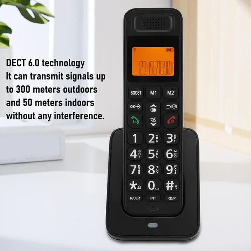Vista 4 de PUSOKEI Teléfono inalámbrico con DECT 6.0, altavoz dúplex completo con pantalla LCD, teclas grandes, teclado iluminado, bloqueo de llamadas, aumento