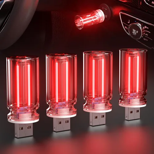 Vista 9 de PSEQT Luces Interiores Retro para Coche USB, Luces de Ambiente Mini Neón con Atenuación Táctil, Lámparas Decorativas para Coche con Enchufe