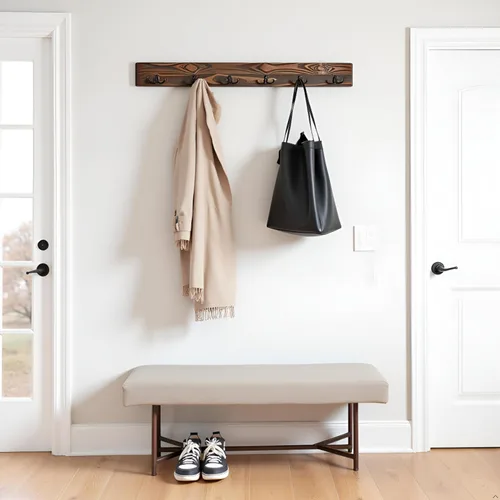 Vista 4 de Alaterre Furniture Pomona - Perchero de entrada – Moderno perchero rústico de 48 pulgadas montado en la pared con 6 ganchos – Madera maciza y ahorro