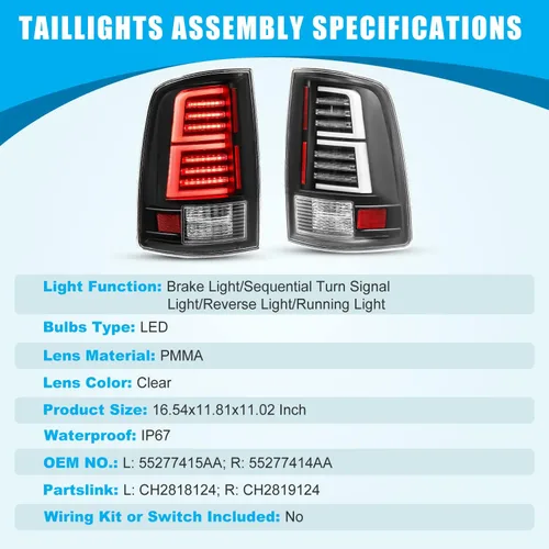 Vista 6 de CPW Luces traseras LED para Dodge Ram 1500/2500/3500 2019 Ram 1500-2018 2019 Ram 1500 Classic luces traseras lámpara trasera secuencial DRL
