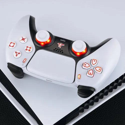 Vista 7 de eXtremeRate Multicolores luminosos Dpad Thumbstick Compartir Home Face Botones para controlador PS5, botones de símbolos clásicos blancos DTF V3 LED
