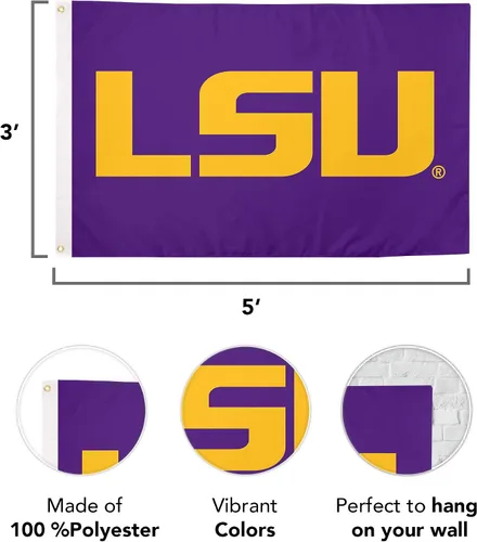 Vista 3 de Desert Cactus Bandera de la Universidad Estatal de Louisianna – Bandera de los Tigres LSU de 3 x 5 pies, tela duradera para interiores y exteriores