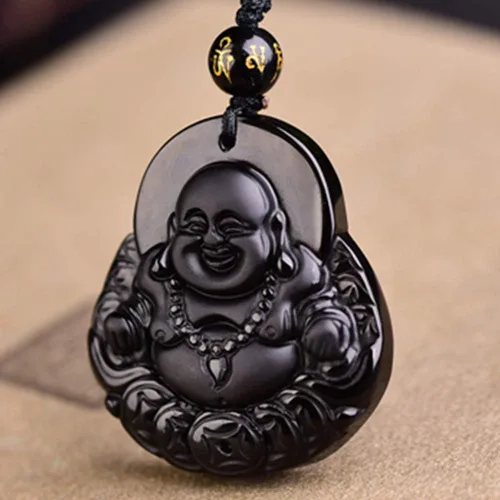 Vista 2 de ASGIFT Collar de la suerte de obsidiana, dije de protección de amuleto de piedra de poder con cadena de cuentas ajustable, cristal curativo, regalo