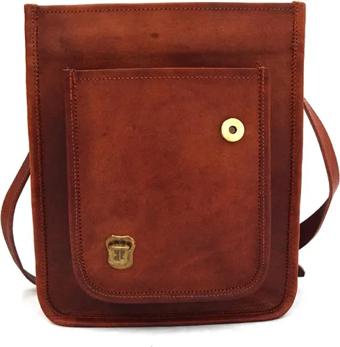 Vista 8 de Bolso bandolera de cuero genuino de 11 pulgadas para hombres y mujeres, unisex, para adolescentes, bolso bandolera para iPadTab Mini, Marrón
