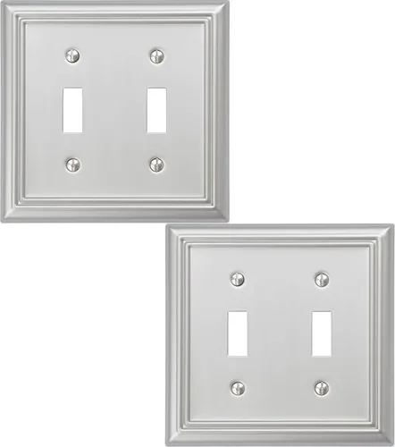 Vista 11 de OKAWYC Adler - Placa de pared de metal para interruptor de luz de palanca/decorador, paquete de 2 unidades, níquel cepillado, 2 Gang