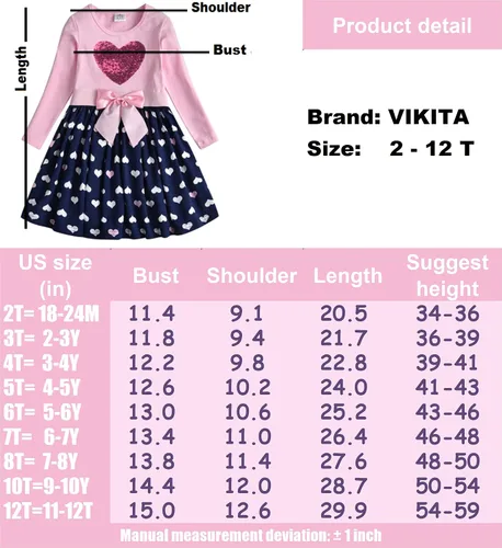 Vista 6 de VIKITA Vestido de invierno de manga larga con dibujos animados para niñas de 2 a 12 años