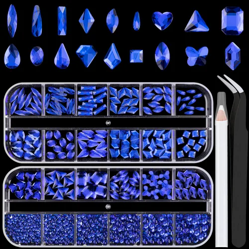 Vista 11 de Juego de 3440 piezas de cristales de vidrio transparente blanco y AB, en 6 tamaños con lápiz recogedor, pinzas para manicura con brillo iridiscente