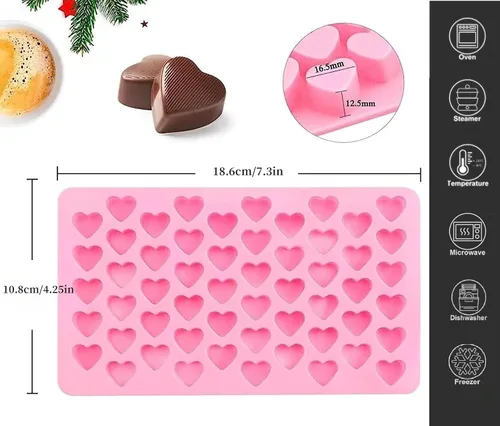 Vista 2 de Paquete de 2 moldes de silicona con forma de corazón, antiadherentes, de grado alimenticio, moldes para hornear, moldes reutilizables para dulces