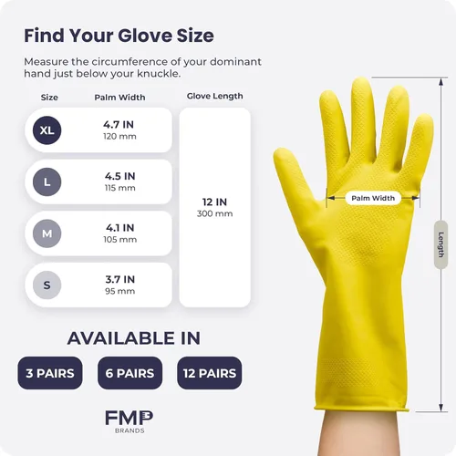 Vista 7 de Guantes para lavar platos, guantes de goma, guantes de cocina amarillos, guantes largos para protección de manos y trabajo