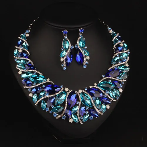 Vista 3 de Joyería para traje de novia Crystal cargantilla colgante declaración encanto collar y sets de aretes