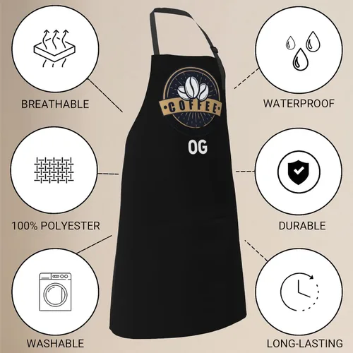 Vista 2 de Delantal personalizado con nombre, foto o logotipo. Babero de chef ajustable impermeable personalizado con 2 bolsillos, delantales personalizados